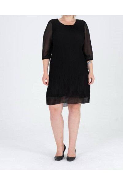 Plus Size Black Tunic Sleeve Pleated Chiffon Dress - 4