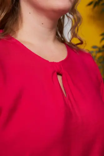 Plus Size Blouse in Fuchsia with Neckline and Sleeve Detail - 3