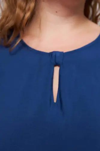 Plus Size Blouse Navy Blue with Collar and Sleeve Detail - 3