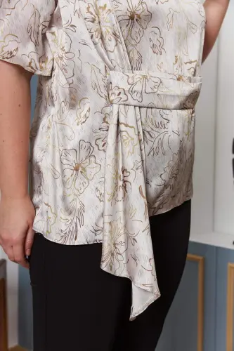 Plus Size Blouse with Belt Detail Cream - 7