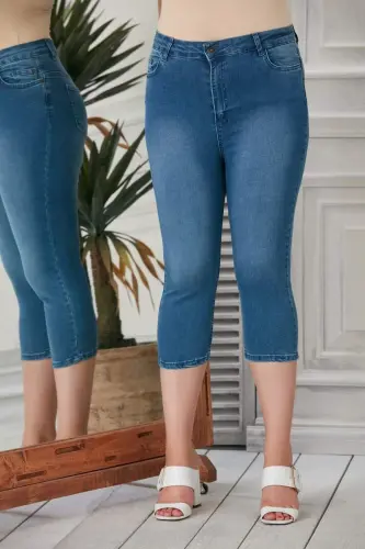 Plus Size Blue Denim Capri - 1