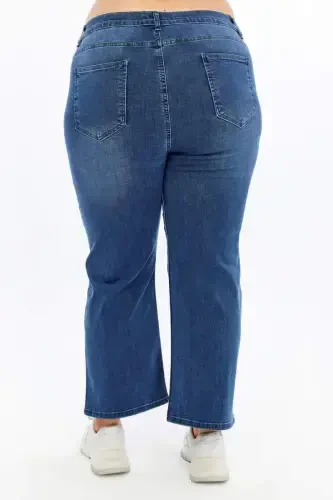 Plus Size Blue Denim Jeans with Rhinestone Detail - 6