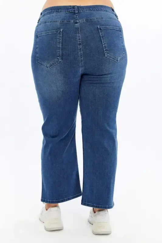 Plus Size Blue Denim Jeans with Rhinestone Detail - 6