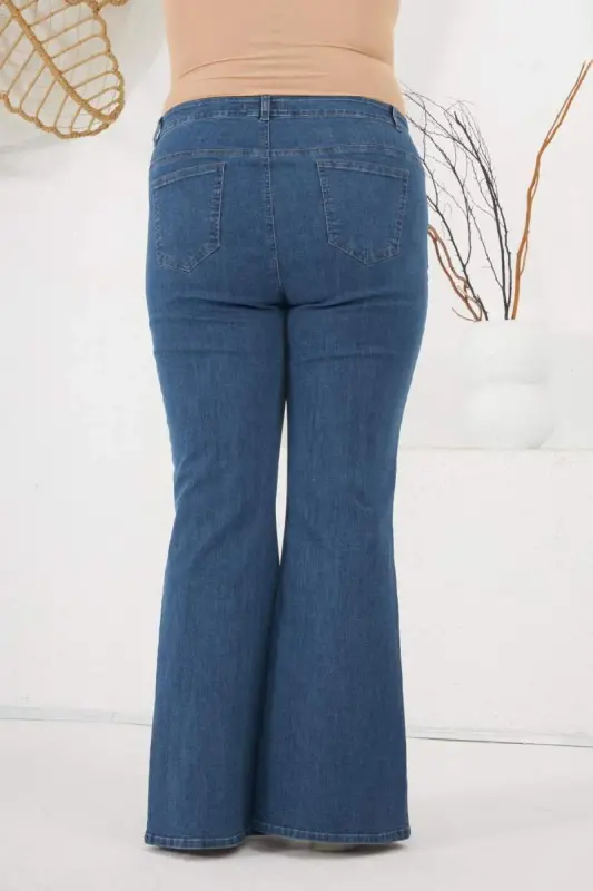 Plus Size Blue Denim Jeans with Stone Detail and Slit Hem - 6