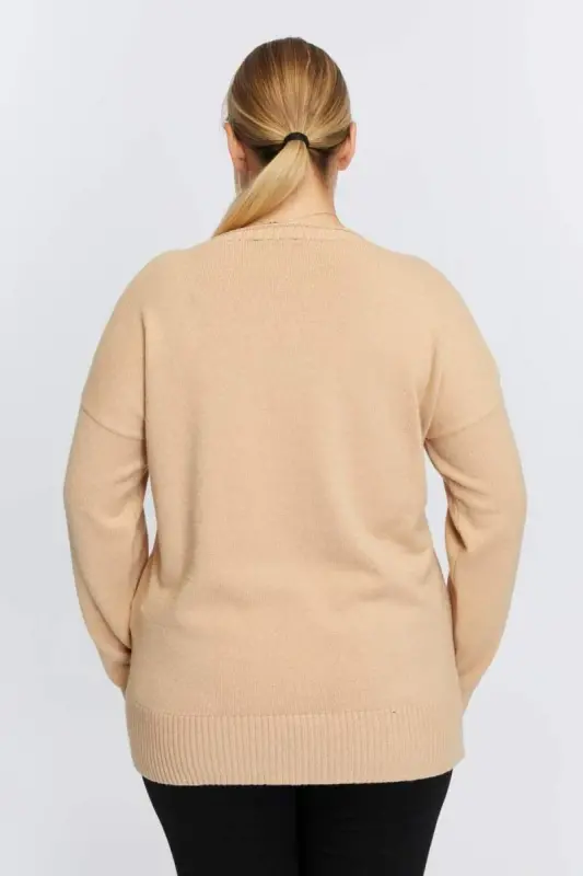 Plus Size Boat Neck Cashmere Blend Printed Knitwear Mink - 6