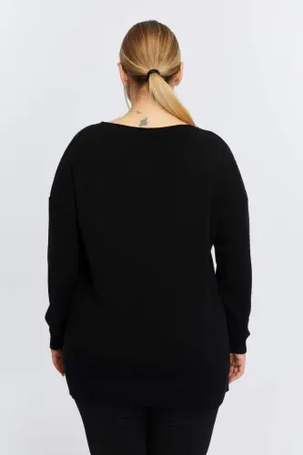 Plus Size Boat Neck Leopard Print Knitted Black - 5