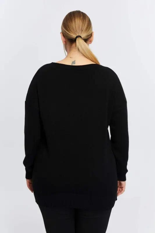 Plus Size Boat Neck Leopard Print Knitted Black - 5