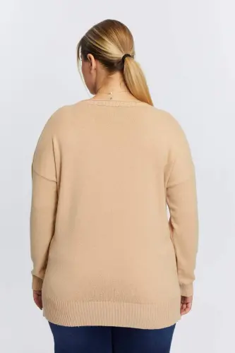 Plus Size Boat Neck Leopard Print Knitted Mink - 5