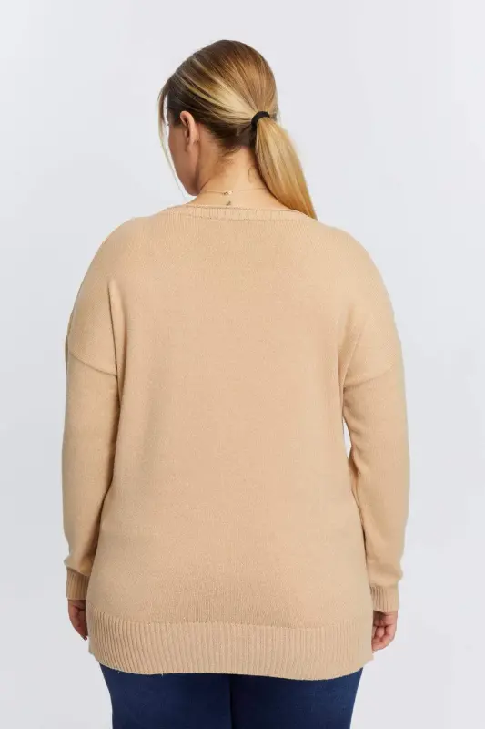 Plus Size Boat Neck Leopard Print Knitted Mink - 5