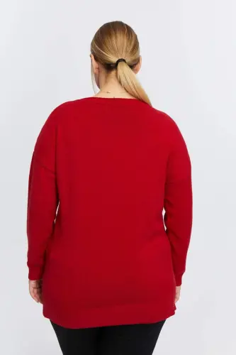 Plus Size Boat Neck Leopard Print Knitwear Red - 8