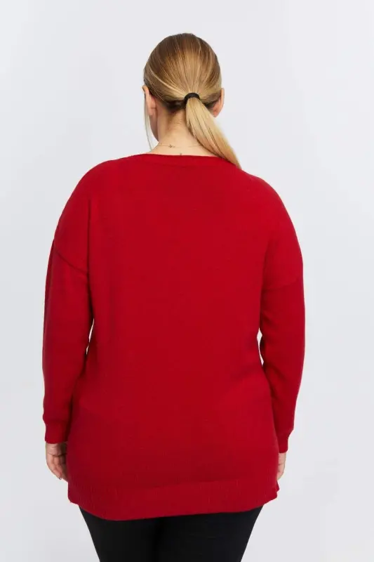 Plus Size Boat Neck Leopard Print Knitwear Red - 5