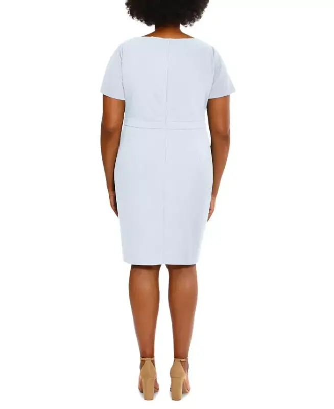 Plus Size Bow-Neck Sheath Dress - Lt Blue - 3