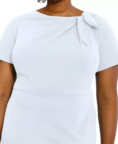 Plus Size Bow-Neck Sheath Dress - Lt Blue - 4