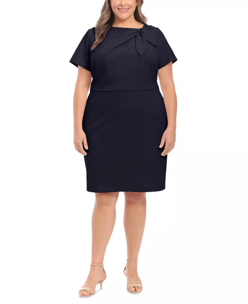 Plus Size Bow-Neck Sheath Dress Navy - 3