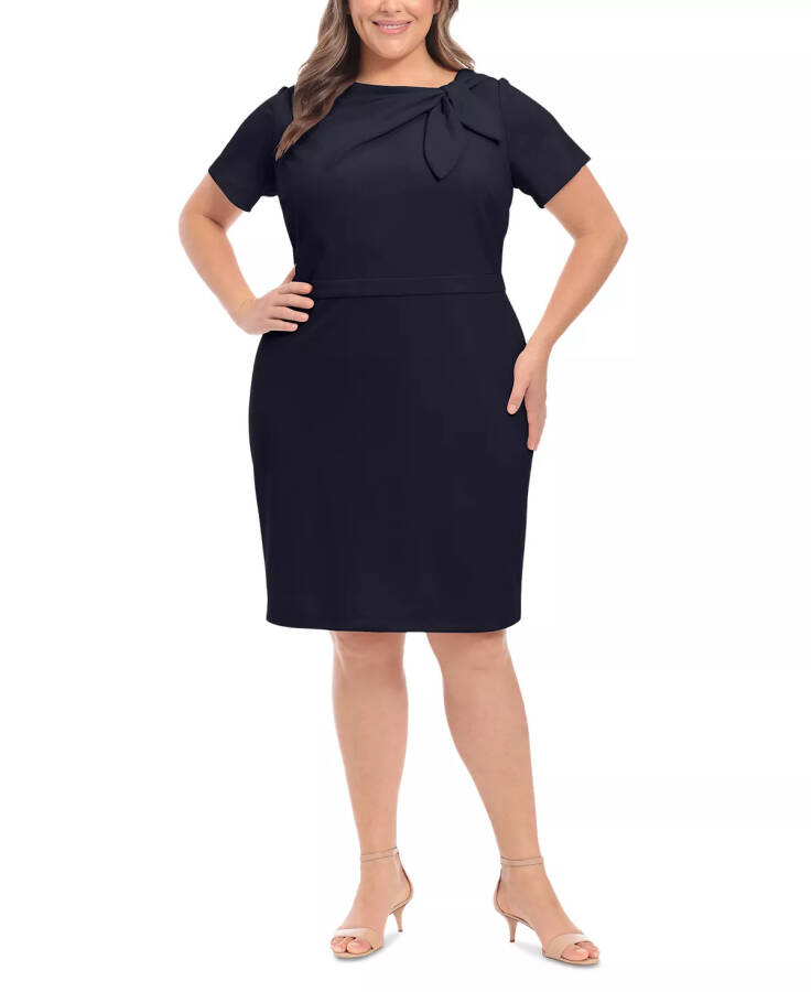 Plus Size Bow-Neck Sheath Dress Navy - 4