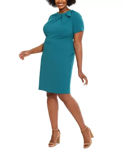 Plus Size Bow-Neck Sheath Dress - Spruce - LONDON TIMES (1)