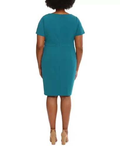 Plus Size Bow-Neck Sheath Dress - Spruce - 3