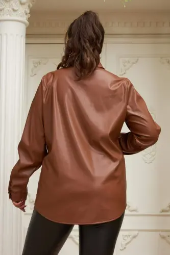 Plus Size Camel Leather Shirt - 7