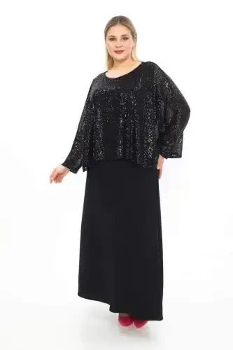 Plus Size Cape Detailed Evening Dress - BÜYÜKBEDENIZ (1)