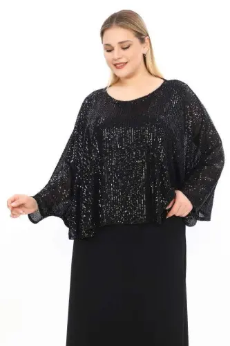 Plus Size Cape Detailed Evening Dress - 4