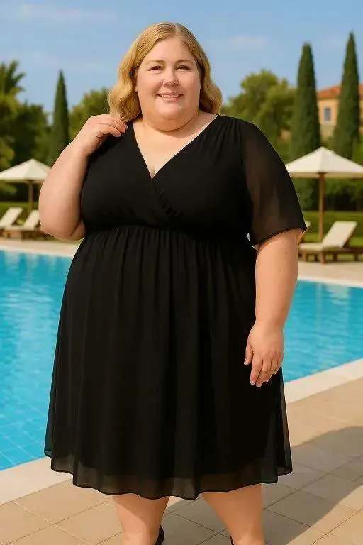 Plus Size Cape Sleeve Chiffon Evening Dress KL3096 - 3