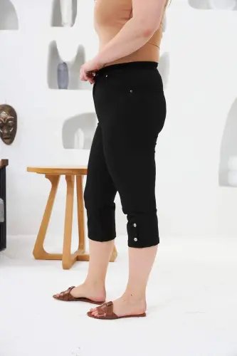 Plus Size Capri Black with Button Detail at Hem - 1