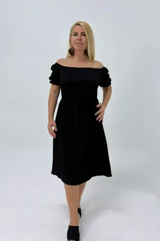 Plus Size Carmen Neck Very Stretchy Waist Mediterranean Dress GLS46 - BÜYÜKBEDENIZ