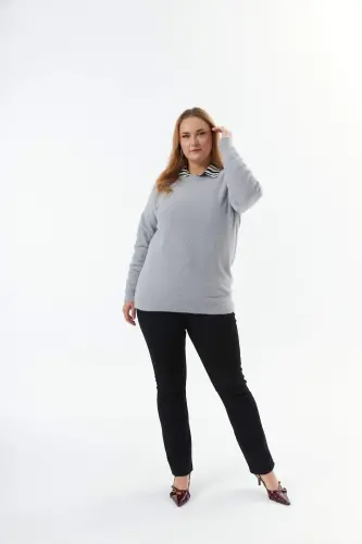 Plus Size Cashmere Blend Beanie Knit Sweater Grey - 8