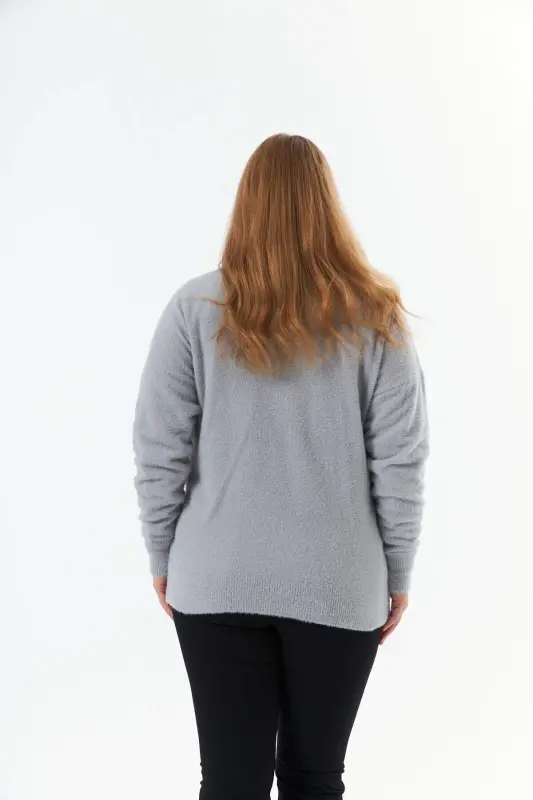 Plus Size Cashmere Blend Beanie Knit Sweater Grey - 9