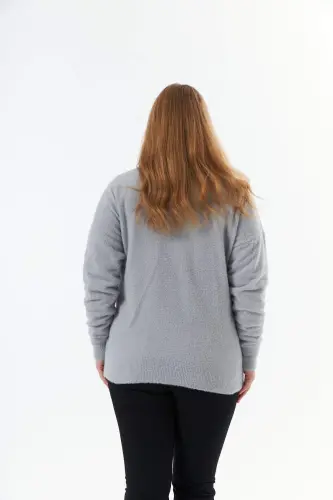 Plus Size Cashmere Blend Beanie Knit Sweater Grey - 6