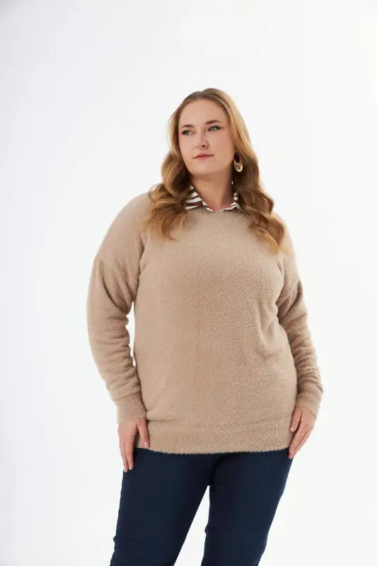 Plus Size Cashmere Blend Bearded Knit Sweater Mink - 2