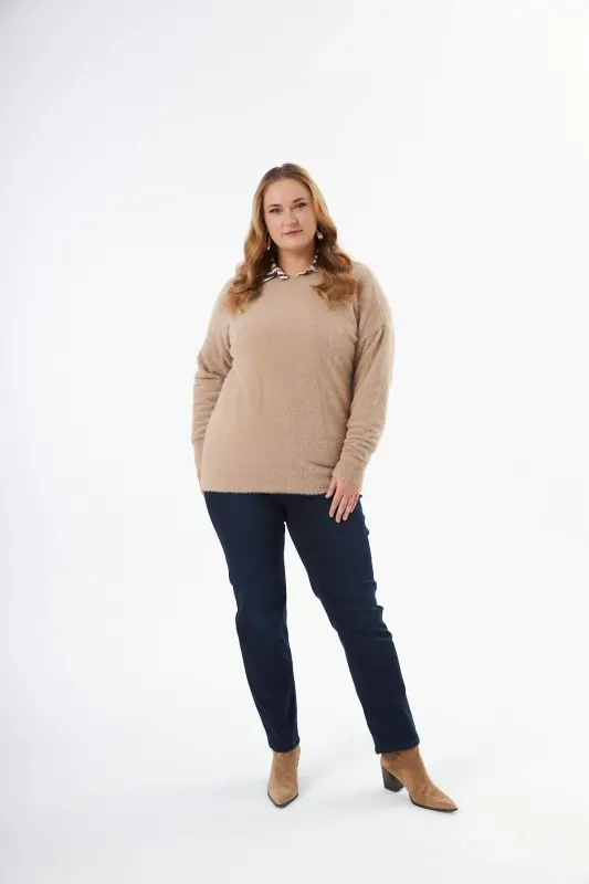 Plus Size Cashmere Blend Bearded Knit Sweater Mink - 10