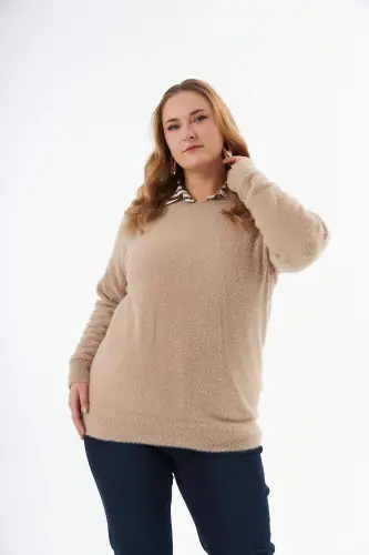 Plus Size Cashmere Blend Bearded Knit Sweater Mink - 4