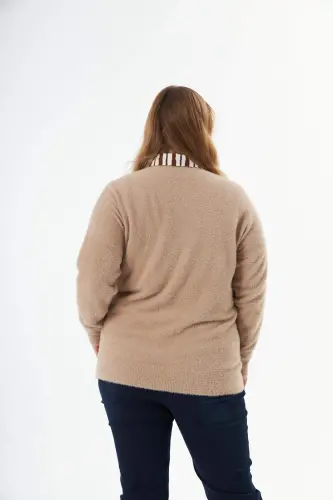 Plus Size Cashmere Blend Bearded Knit Sweater Mink - 7