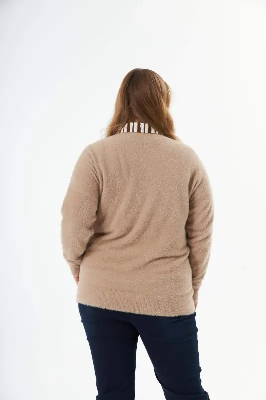 Plus Size Cashmere Blend Bearded Knit Sweater Mink - 7