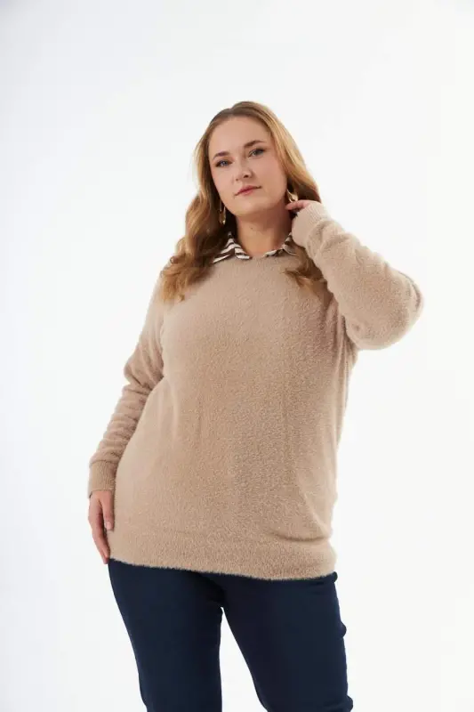 Plus Size Cashmere Blend Bearded Knit Sweater Mink - 4