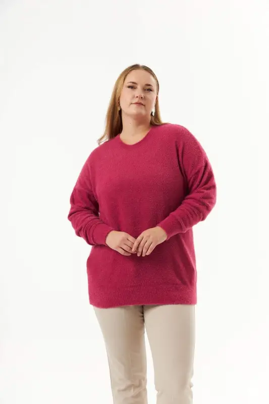 Plus Size Cashmere Blend Bearded Knit Sweater Violet - 1