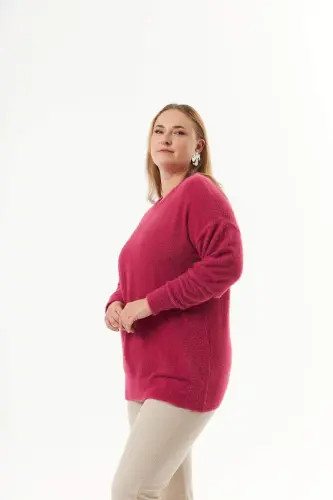 Plus Size Cashmere Blend Bearded Knit Sweater Violet - BÜYÜKBEDENIZ (1)