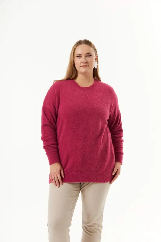 Plus Size Cashmere Blend Bearded Knit Sweater Violet - 4