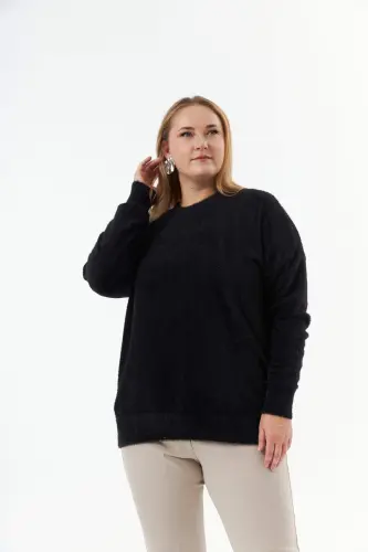 Plus Size Cashmere Blend Fuzzy Knit Sweater Black - 3