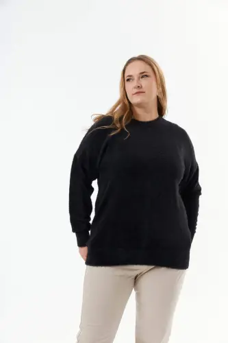 Plus Size Cashmere Blend Fuzzy Knit Sweater Black - 4