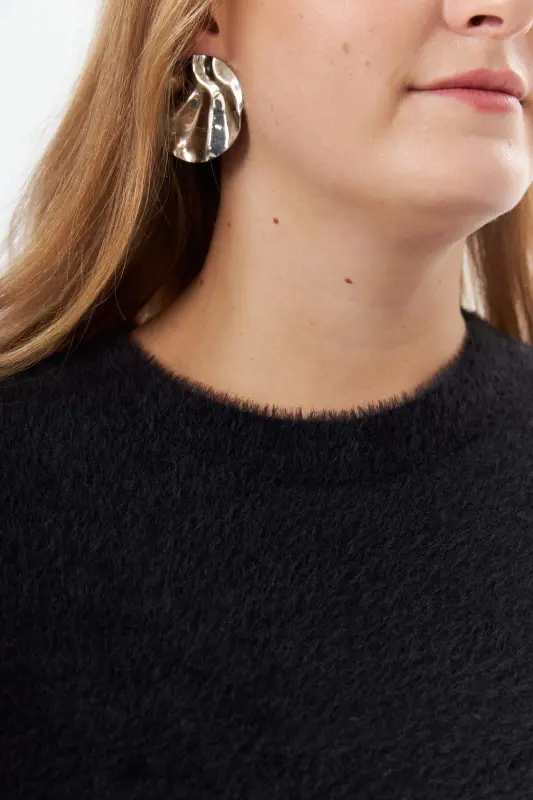 Plus Size Cashmere Blend Fuzzy Knit Sweater Black - 5