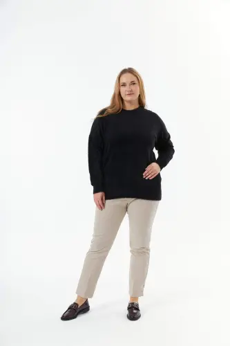 Plus Size Cashmere Blend Fuzzy Knit Sweater Black - 6