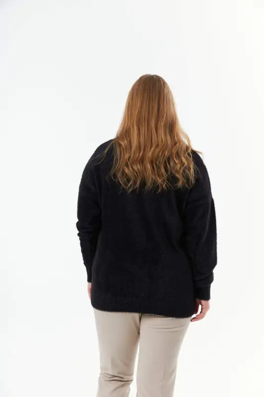 Plus Size Cashmere Blend Fuzzy Knit Sweater Black - 7