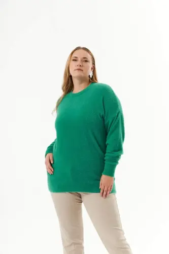 Plus Size Cashmere Blend Textured Knit Sweater Green - BÜYÜKBEDENIZ (1)