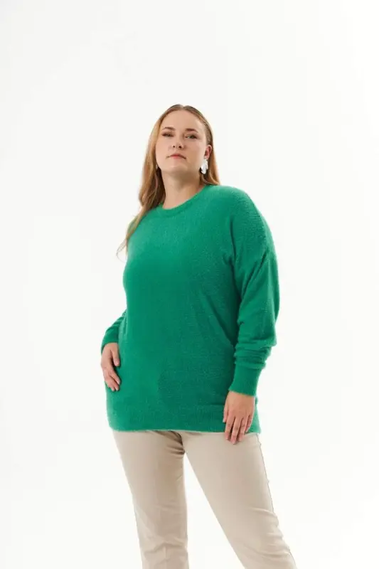 Plus Size Cashmere Blend Textured Knit Sweater Green - 2