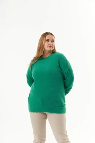 Plus Size Cashmere Blend Textured Knit Sweater Green - 3