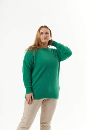 Plus Size Cashmere Blend Textured Knit Sweater Green - 4