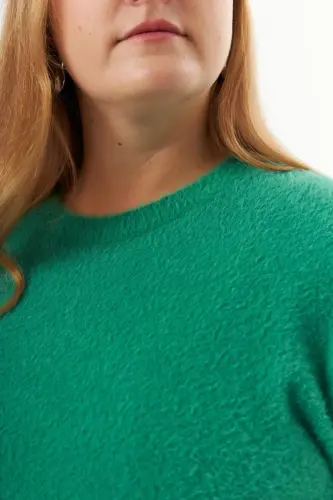 Plus Size Cashmere Blend Textured Knit Sweater Green - 5