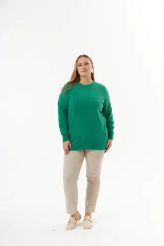 Plus Size Cashmere Blend Textured Knit Sweater Green - 6